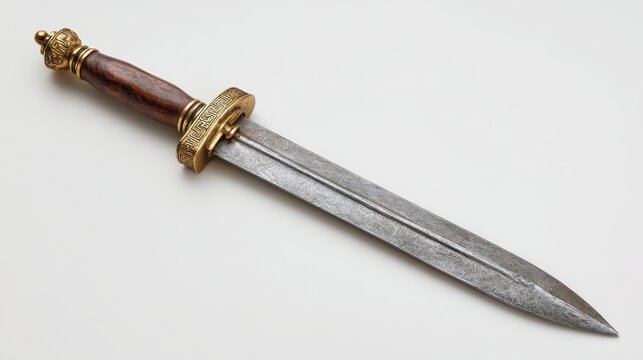 Polished Roman gladius sword on white background &acirc;&euro;&rdquo; isolated product photograph