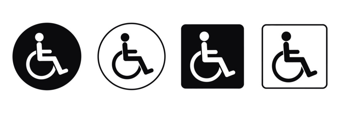 Handicapped sign, wheelchair accessibility symbol, disabled parking marker, accessible entrance icon, universal access vector design.