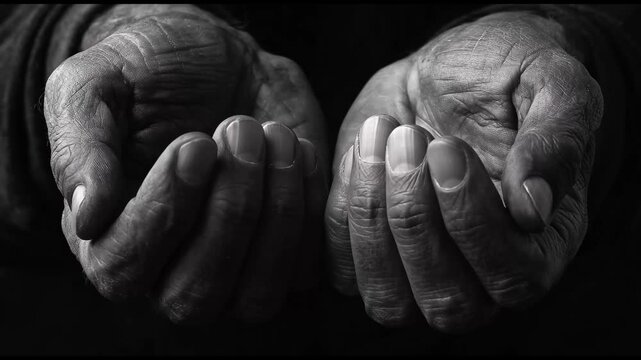 Elderly Hands Cupped Showing Emptiness and Hope Against Dark Background Cinematic