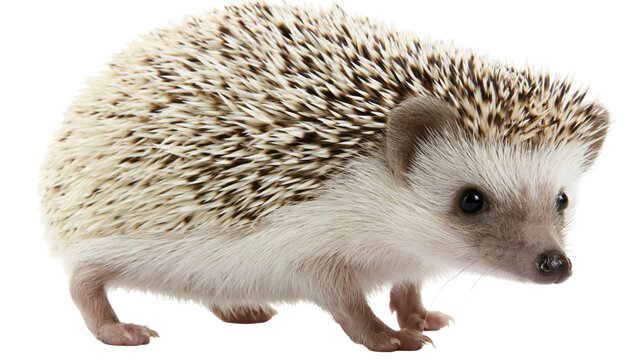 Small African pygmy hedgehog with spiky quills, isolated on transparent background