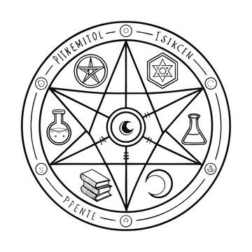 Witchcraft symbols, magic pentagram, occult vector icons, mystical illustrations