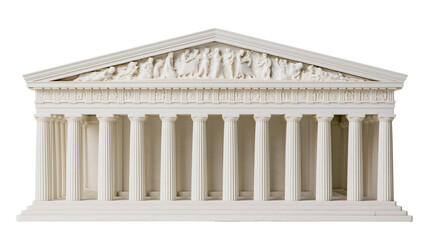 Fototapeta premium White marble ancient Greek temple facade with columns and frieze, isolated on transparent background