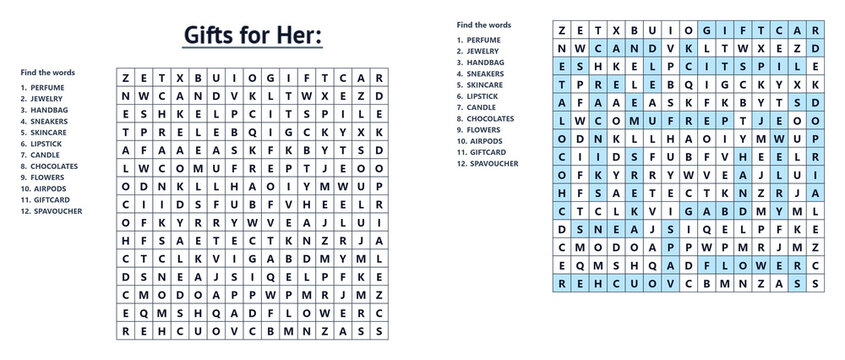 Word seek puzzle sheet - Gifts for Her: