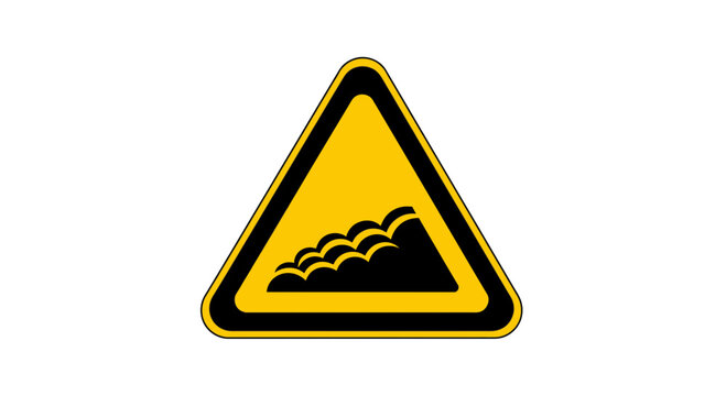 Road sign warning of potential landslide or rockfall area
