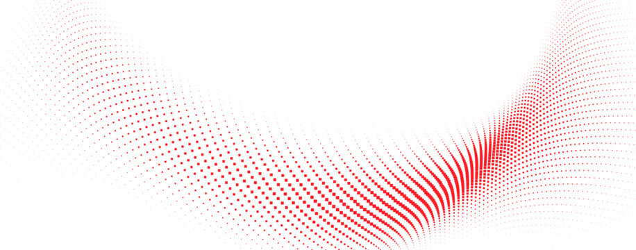 Abstract red curved dot frame background, flowing geometric particle wave, futuristic technology vector illustration