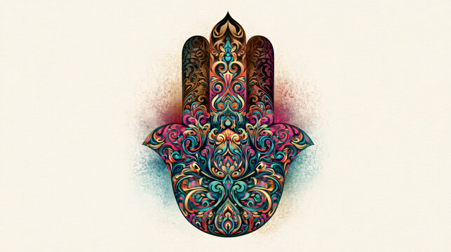 Intricate Hand of Fatima with Psychedelic Floral Patterns and Ethnic Art Design Vector Illustration