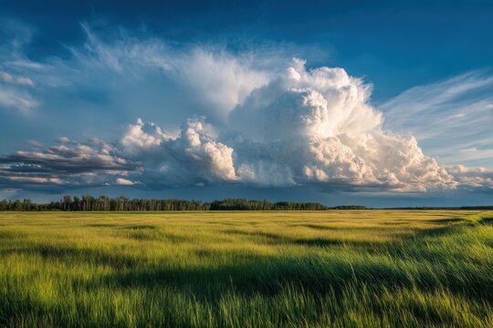 Pastoral landscape: summer grassland beneath a massive thunderhead