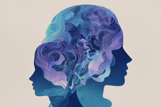 Untangling Thoughts: a two-head silhouette symbolizing mood shifts and inner balance