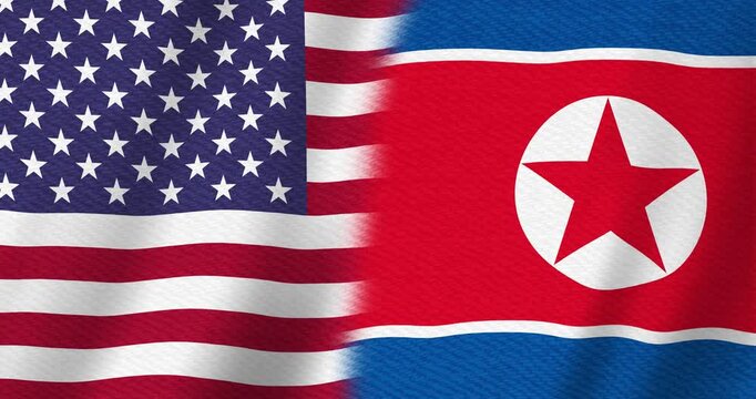 USA flag stars and stripes and North Korea flag background with seamless loop