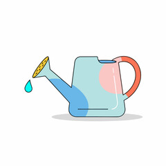 Obraz premium Modern watering can with water droplet. Line art vector illustration. Stylized garden watering pot isolated on white background