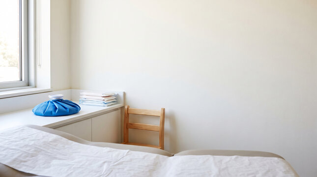 School health office first aid station with blank wall copy space