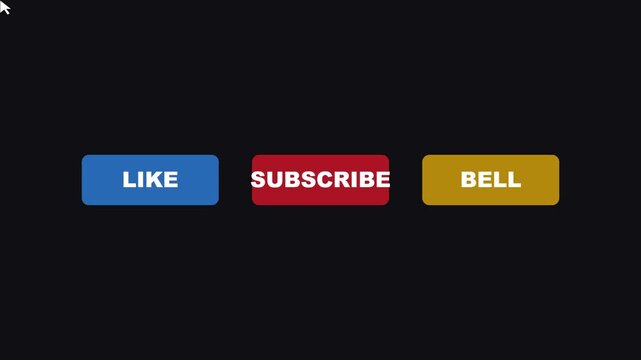 Like subscribe and bell notification buttons for social media creators animation 4k