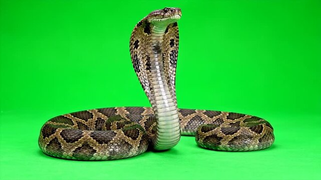 Ball python snake coiled around two wooden branches against a solid green background in a controlled display setting.