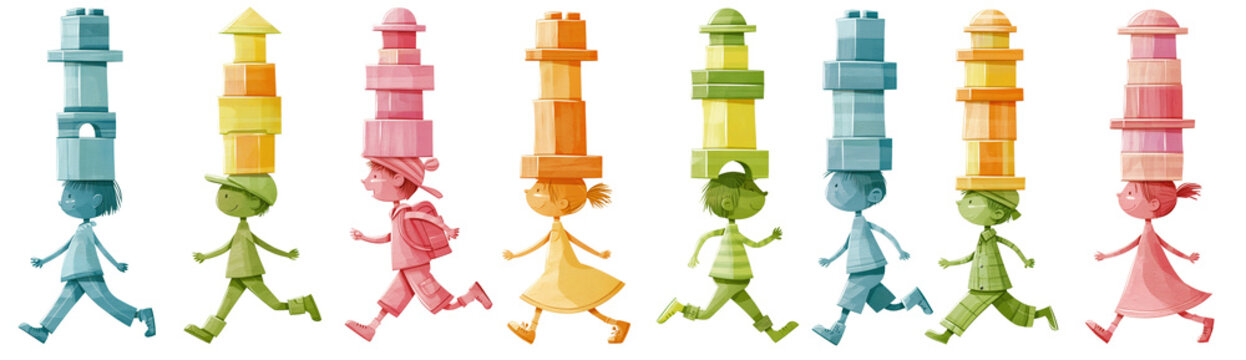 Colorful wind-up toy soldiers marching in rows on transparent back
