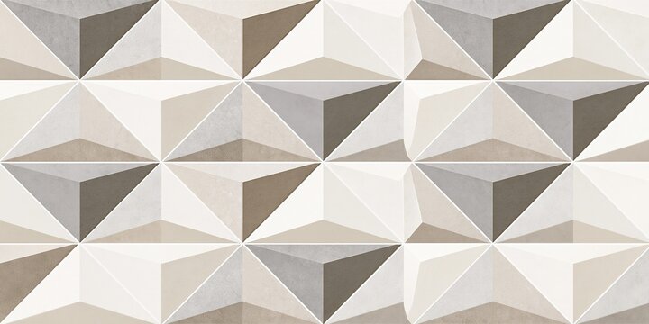 Geometric wall pattern with 3D triangular shapes and neutral tones