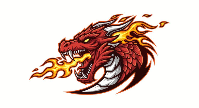 Fiery dragon head illustration on white background vector design