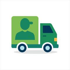 Fototapeta premium Green Delivery Truck with Courier Driver Icon Flat Vector Illustration