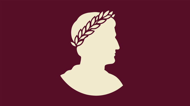 Julius Caesar silhouette profile portrait with laurel wreath.