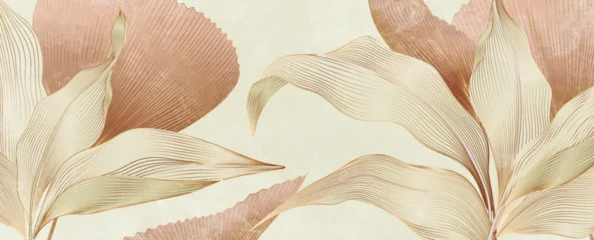 Fototapeten Restaurant Premium botanical background with tropical plant leaves in a gold line art style. Exotic natural patterns for banners, wallpaper, prints, packaging, posters, and interior design.  © VectorART