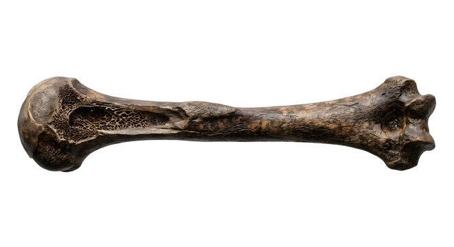 Fossilized Human Humerus Bone: Detailed Scientific 3D Render Showing Internal Trabecular Structure Isolated on White