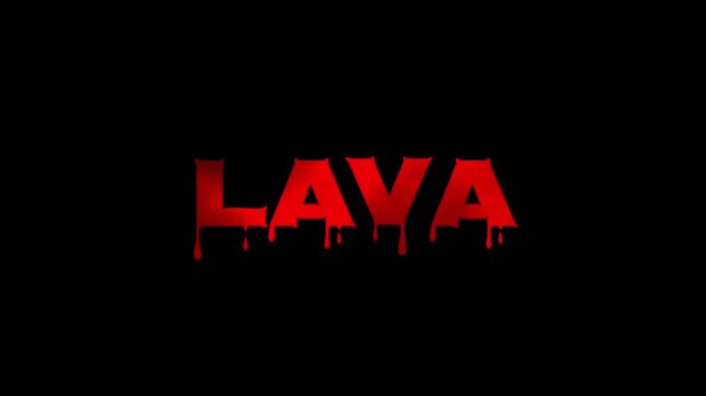 Fiery typography animation displaying the word Lava with a melting drip effect, ideal for volcanic eruptions, geological documentaries, disaster themes, and dramatic visual projects.