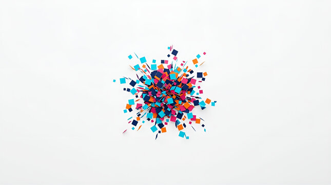 Colorful paper squares exploding in creative burst pattern