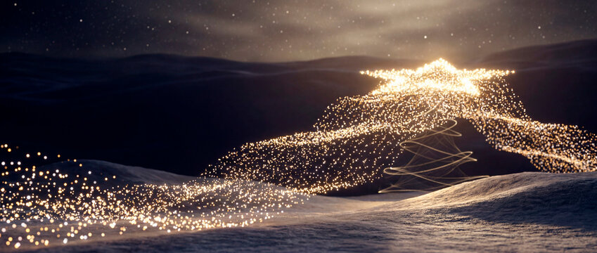 Abstract white glowing particle dot wave on dark festive Christmas holiday background