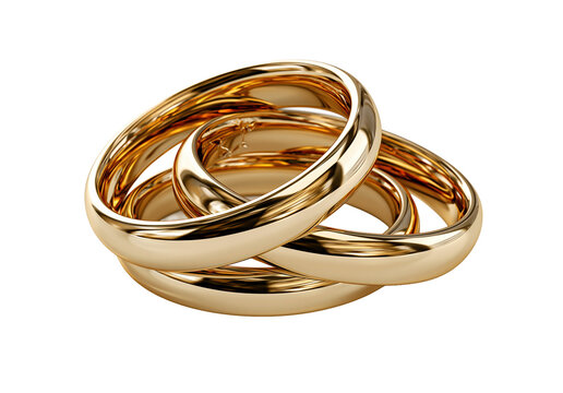 Gold rings intertwined on transparent background, luxury jewelry