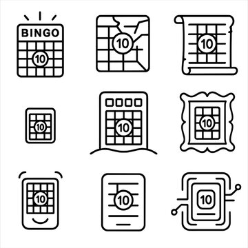 Bingo number ten icons set on gray background with various styles