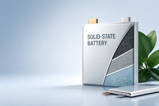 Solid state battery concept with modern 3D render and clean energy design