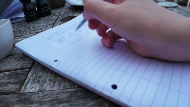 A hand writing in a notepad