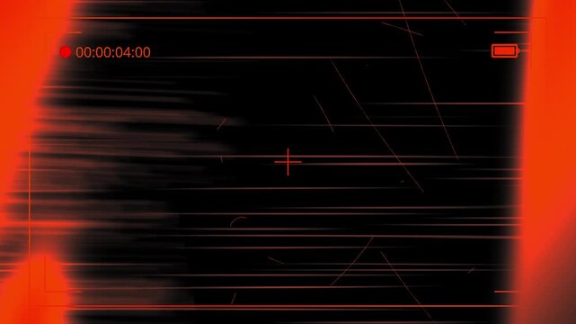 Red camera viewfinder overlay. Apple ProRes 4444 with alpha channel. Transparent interface effect with scratches and glowing leaks for VFX, editing, and motion graphics.