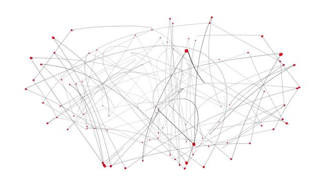 3D Network Loop with Nodes and Connectors.
A seamless looping animation of a dynamic 3D network structure featuring red nodes and dotted connector lines. 
