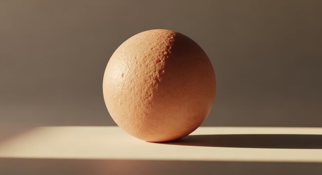 Close up of a single textured egg with soft lighting and neutral background