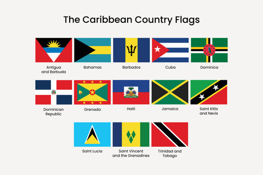 Colorful Caribbean national flags display element vector set
