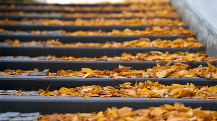 Obraz premium Golden Autumn Foliage Blankets Gray Stone Steps, Creating a Serene and Rustic Outdoor Scene with a Focus on Natural Beauty and Seasonal Charm