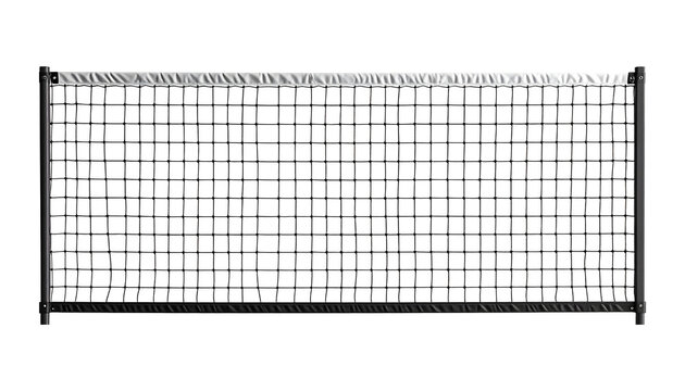 Tennis net isolated for professional sports competition featuring black mesh fabric and sturdy metal poles&nbsp;&nbsp;