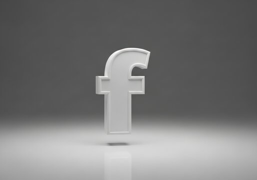 Three dimensional white letter f floating against a gray gradient background