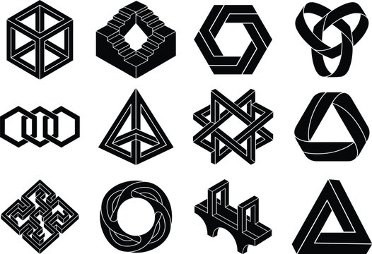 Abstract Geometric Logo Icon Collection with Impossible Shapes, Hexagons and Isometric Vector Symbols