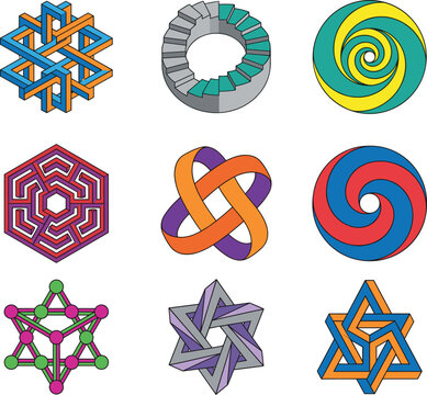 Abstract Geometric Logo Icon Collection with Infinity Knots, Spiral Symbols and Impossible Shape Vectors