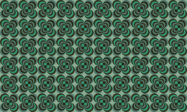 High resolution seamless mid-century modern floral pattern, retro emerald green and sage clover geometric background