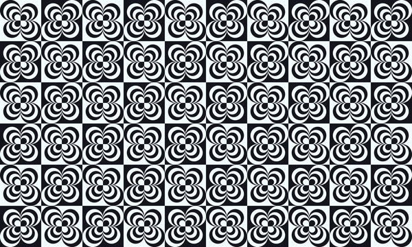High resolution seamless op art geometric pattern, retro psychedelic black and white floral optical illusion background