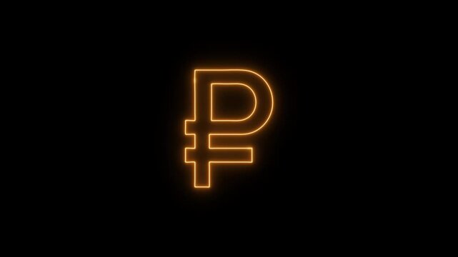 Glowing neon Russian ruble Icon animation, financial symbol, digital currency icon. Neon glowing animation. Business and finance conceptual neon light pound icon 4k stock video.	