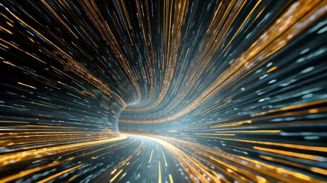 Cyber digital data stream tunnel moving through binary code cyberspace in this fast motion animation footage