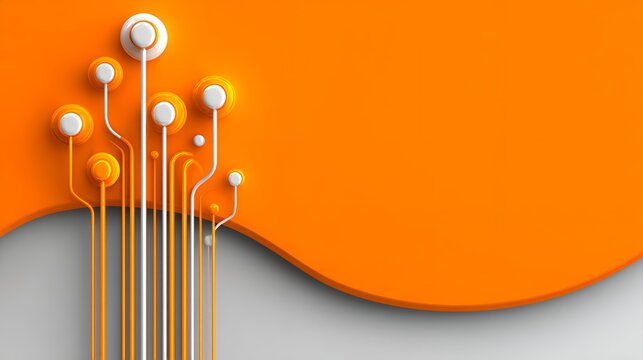 3d abstract orange background with white and orange circuit lines and tech nodes for digital technology and network concepts