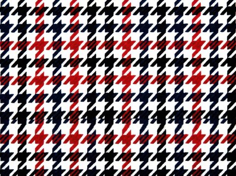 Houndstooth pattern fabric texture with red, black, and white colors