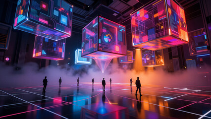Fototapeta premium People in futuristic digital data room