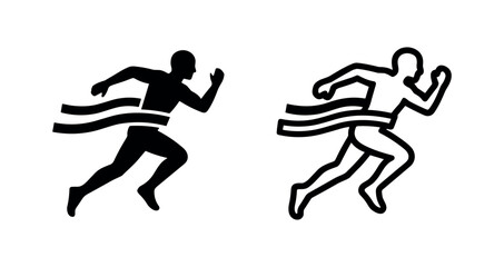 Fototapeta premium Runner crossing finish line icon in glyph and outline style, symbolizing victory, competition, or achievement.