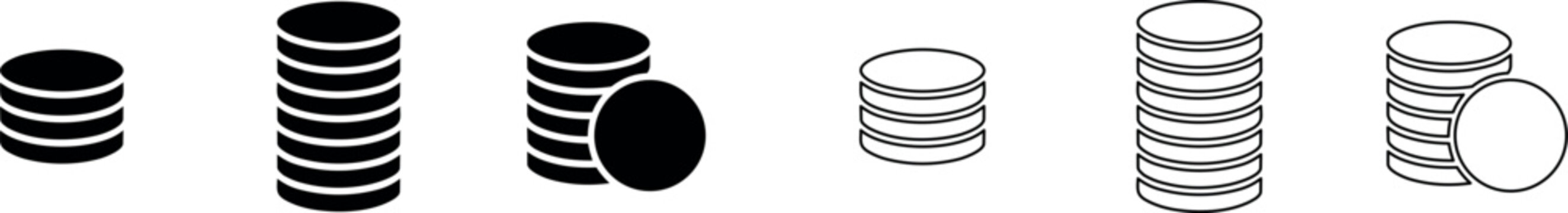Stacked poker chips and single poker chip icons in solid and outline styles