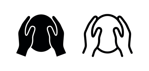 Fototapeta premium Hands holding a ball or sphere icon, care, protection, or support symbol in flat and line style.
